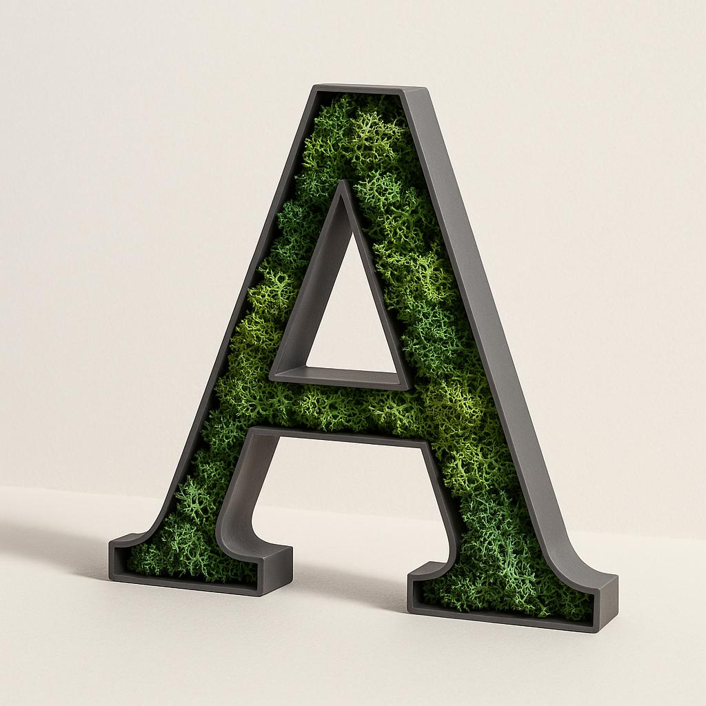 Moos Buchstabe A aus konserviertem Moos – handgefertigte Wanddeko